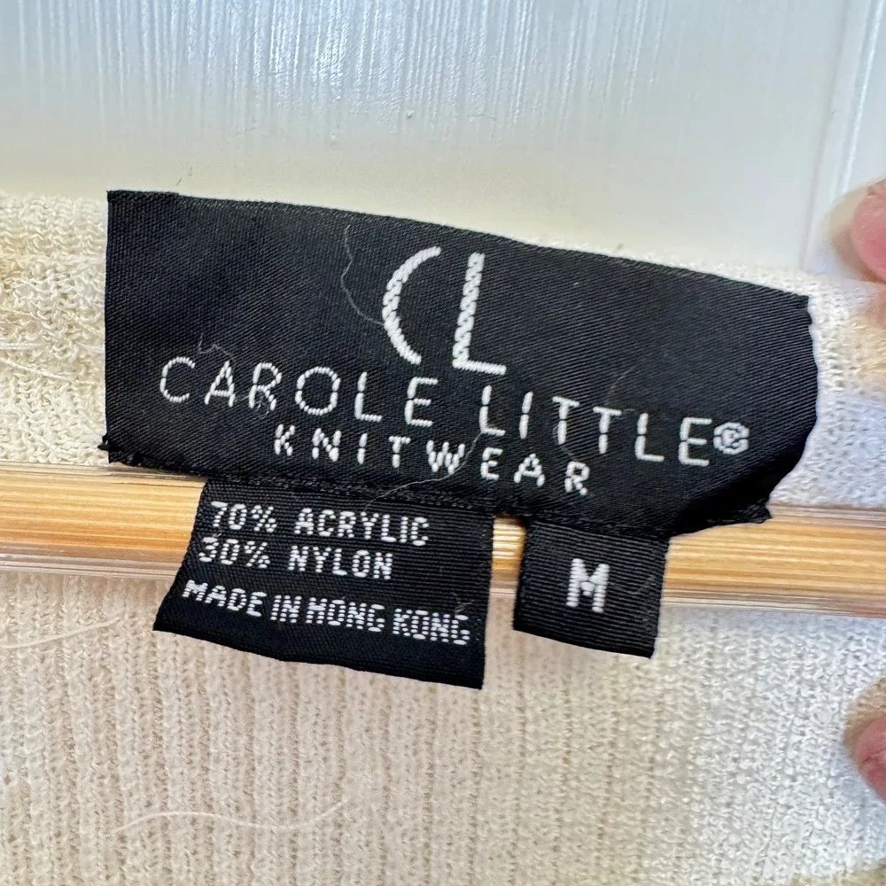 Vintage Carole Little Cardigan M Cream Hand Beaded Sequin Coquette Sweater